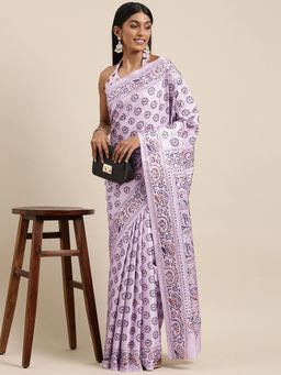 Akhilam - Womens Manipuri Silk Lavender Digital Print Celebrity Saree with Unstitched Blouse