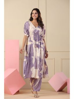 Mahee Jaipur - Purple Floral Print Kaftan Co-Ord (Set of 2)