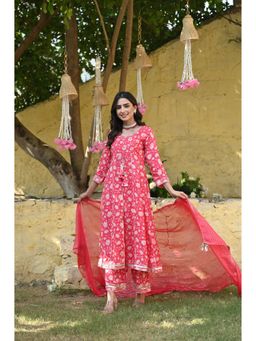 Mahee Jaipur - Dilkash Pink Anarkali Muslin Kurta with Palazzo & Dupatta (Set of 3)