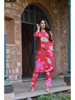 Mahee Jaipur - Red And Pink Muslin Fiore Kurta & Pant (Set of 2)