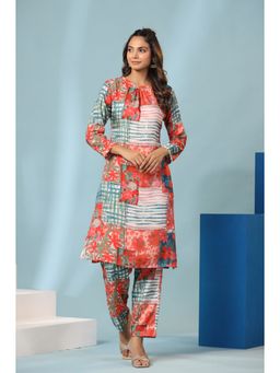 Mahee Jaipur - Orange And Blue Abstract Print Co-Ord (Set of 2)