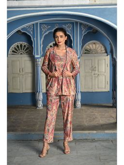 Mahee Jaipur - Brown Blossom Velvet Co-Ord (Set of 3)