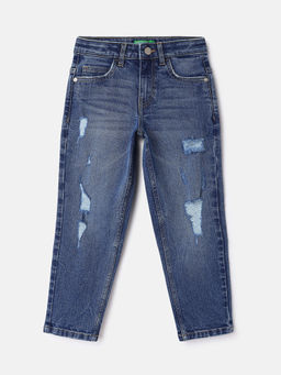 United Colors of Benetton - Blue Solid Mom Fit Jeans