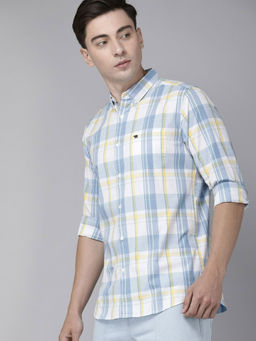 The Bear House - Mens Blue Checked Slim Fit Casual Shirt