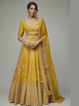 Gopi Vaid - Golconda Yellow Shahi Lehenga with Blouse and Dupatta