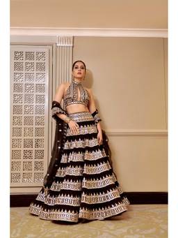 Gopi Vaid - Black Embroidered Lehenga with Blouse and Dupatta