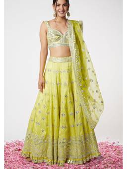 Gopi Vaid - Chand Bustier Lime Green Lehenga with Blouse and Dupatta