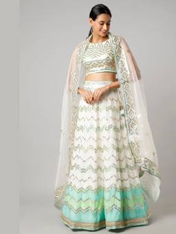Gopi Vaid - Sofiya Zig-Zag White Lehenga with Blouse and Dupatta