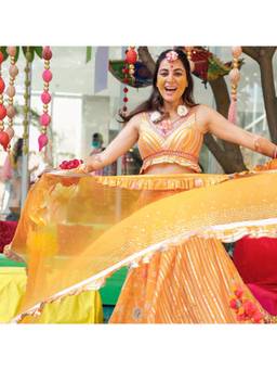 Gopi Vaid - Marigold Manjali Yellow Lehenga with Blouse and Dupatta
