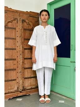 Raas By Ekta - White-Tum Rakshak White Linen Co-Ord Set