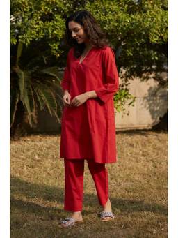 Raas By Ekta - Red Embroidered Co-Ord Sets