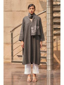 Raas By Ekta - Grey Sundarban Kurta with Pant and Scarf
