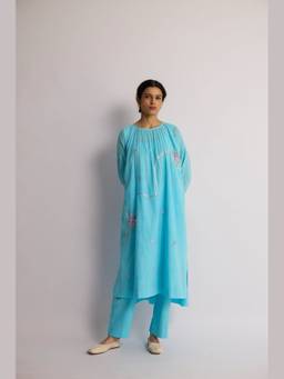Raas By Ekta - Aqua Ribbon Poem Kurta with Pant