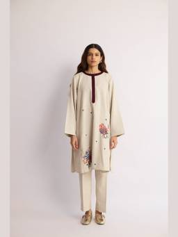 Raas By Ekta - Off White-Whimsical Petals Kurta and Pant