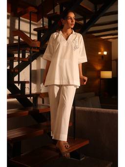 Raas By Ekta - White-Twig of Leaves Co-ord Set
