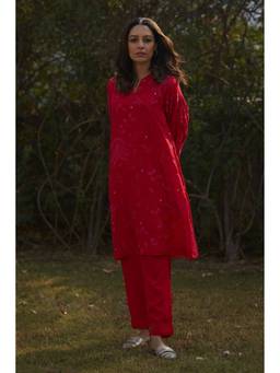 Raas By Ekta - Red Gulab 3-piece Kurta with Pant and Dupatta