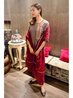 Raas By Ekta - Grey 3-piece Kurta with Pant and Dupatta