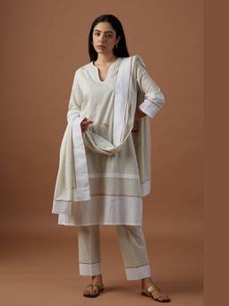 Raas By Ekta - Beige Ode to Old School Kurta with Pant and Dupatta