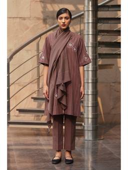 Raas By Ekta - Brown Snow Flower Kurta with Pant