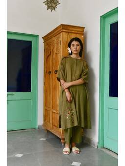 Raas By Ekta - Olive-Vineyard of fantasies Kurta and Pant