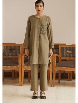 Raas By Ekta - Olive Peach Bell Flower Co-ord Set
