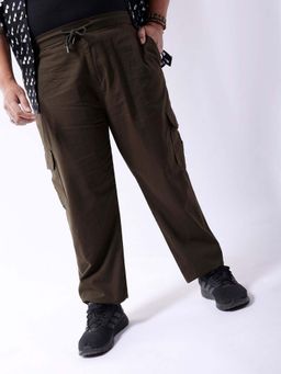 Hardsoda - Brown Men Plus Fit Solid Mid-Rise Cargo