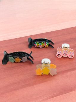 Yellow Bee - Colorful Bunny, Floral & Star Hair Clutcher-Pack of 4, Multi-Color