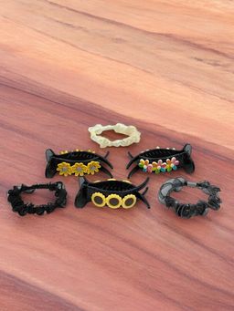 Yellow Bee - Stylish Hair Clutcher and Scrunchies Combo with Sunflower and Floral Designs - Pack of 6
