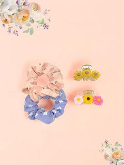 Yellow Bee - Floral Scrunchies and Daisy Hair Clutcher-Pack of 4, Multi-Color