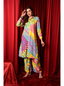 LAALZARI - Collar Neck Straight Printed Co-Ord (Set of 2)