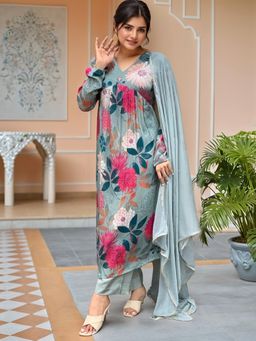 Gahan - Womens Multi-Color Viscose Rayon Straight Printed Kurta with Pant & Dupatta