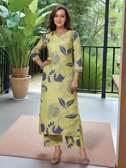 Gahan - Womens Green Viscose Rayon Straight Printed Kurta with Pant