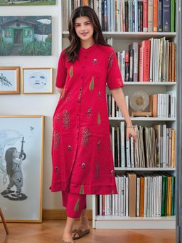 Gahan - Womens Pink Viscose Rayon A-Line Printed Kurta with Pant