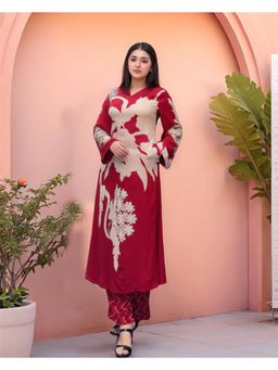 Gahan - Womens Red Viscose Rayon Straight Printed Kurta with Pant
