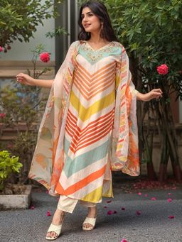 Gahan - Womens Multi-Color Viscose Rayon Straight Printed Kurta with Pant & Dupatta