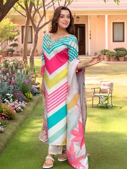 Gahan - Womens Pink Viscose Rayon Straight Printed Kurta with Pant & Dupatta