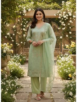 Gahan - Womens Pista Green Embroidered Kurta with Pant & Dupatta