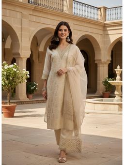 Gahan - Womens Off White Embroidered Kurta with Pant & Dupatta