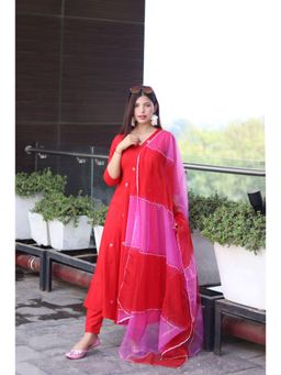 Gahan - Womens Viscose Rayon Anarkali Embroidered Kurta with Pant & Dupatta