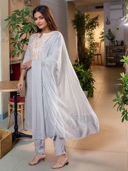 Gahan - Womens Blue Viscose Rayon Straight Embroidered Kurta with Pant & Dupatta