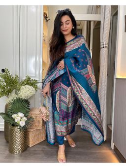 Gahan - Womens Blue Viscose Rayon Straight Printed Kurta with Pant & Dupatta