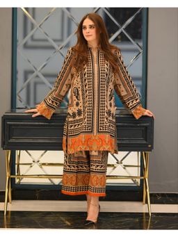 Gahan - Womens Beige Viscose Rayon Straight Printed Kurta with Palazzo