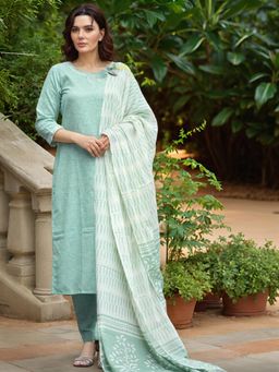 Gahan - Womens Green Viscose Rayon Straight Printed Kurta with Pant & Dupatta
