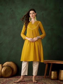 Gahan - Womens Solid Yellow Stylish Dress
