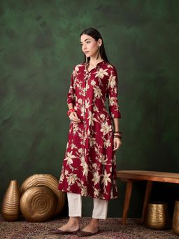 Gahan - Womens Sequins Floral Work Maroon Stylish Kurta