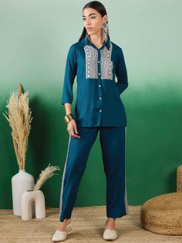 Gahan - Womens Teal Designer Sequins Work Stylish Co-Ord Set