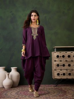 Gahan - Womens Purple Floral Work Designer Stylish Kurti with Patyala Pant