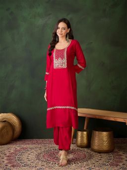 Gahan - Womens Red Designer Embroidered Stylish Kurta with Pant