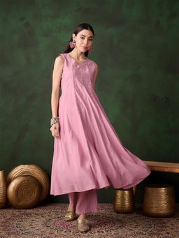 Gahan - Womens Baby Pink Designer Solid Stylish Anarkali Kurta with Pant