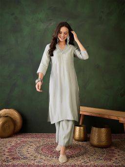 Gahan - Womens Light Grey Designer Solid Stylish Kurta with Pant
